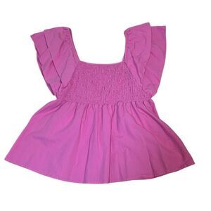 Umgee Hot Pink Ruffled Top, sleeveless, smocked, Medium